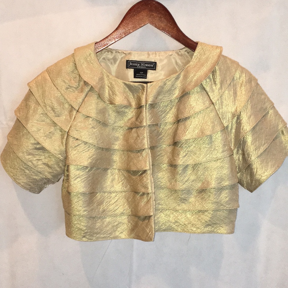 Jessica Howard Evenings Metallic Cropped Jacket – Petite 10P